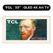 TCL NXTVISION 55 Class QLED 4K Smart TV, Matte Anti-Glare Screen, 144Hz Refresh Rate, White with Light Wood Frame, Flush Wall Mount Included, 55A303W