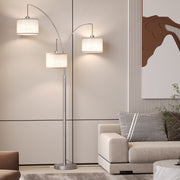 SUNMORY 3 Lights Floor Lamp, 78 in Tall Modern Arc Design with Hanging Linen Drum Shades, Heavy Base, Silver, WM01_F00079014A_SL
