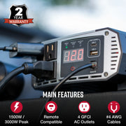 Cobra Electronics CPI1500W 1500W Continuous 3000W Surge Power Inverter with LCD for Car