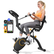 MERACH S15 4-in-1 Folding Upright Exercise Bike with 16 Levels Magnetic Resistance, Built-in Arm Resistance Bands, Adjustable Seat, LCD Monitor, iPad Holder, Quiet Operation