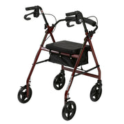 4-Wheel Rollator Walker with Removable Back Support and Padded Seat, 7.5 in. Wheels in Red