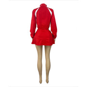 MUYRDIS Women Zip-Up Jacket and Drawstring Mini Skirt Set, Casual Sporty Two-Piece Outfit, Red, S-XL