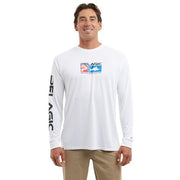 Pelagic Men's Deluxe Aquatek Fishing Shirt, Long Sleeve, UPF 50+ Sun Protection, Water and Stain Repellent, Ultra Soft White
