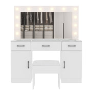 Ktaxon Large Makeup Vanity with 3 Drawers Glass Top and USB Charging Station White