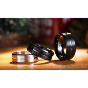 King Will Classic 8mm Black Tungsten Carbide Wedding Band Ring for Men, Silver Grooved Center - Matte Brushed Finish