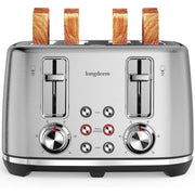 LONGDEEM T7045 4 Slice Toaster - 6 Browning Levels, Wide Slots, High Lift Lever - Silver