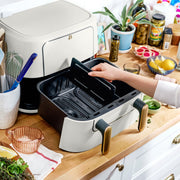Made By Gather Beautiful 9 Qt TriZone Dual Basket Air Fryer with EverGood Ceramic Nonstick Coating, Touchscreen Control, White Icing, 1200W, 29063