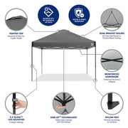 E-Z UP 12x12 Instant Canopy ONE-UP Vented Pop Up Tent, 144 Sq Ft Outdoor Shade Shelter, Gray with Roller Bag