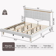 Bestier King Platform Bed Frame with Adjustable Storage Headboard Shelf, RGB LED Lighting, Corduroy Upholstered, Light Gray