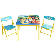 Idea Nuova Bluey Kids Table and Chair Set, 3-Piece Folding Activity Furniture with Square Table and 2 Padded Chairs, Durable Steel Frame, Ages 3+