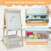 SaveJoy 17121704866 Kids Art Easel, Double-Sided Adjustable Standing Drawing Board with Paper Roll and Accessories, Blue