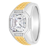 Brilliance Fine Jewelry Two-Tone Sterling Silver Men's Ring with 14k Gold Plating and Cubic Zirconia