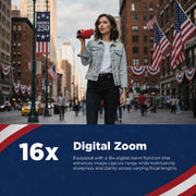 Vivitar PopCam America 250 Digital Camcorder, 48MP, Full HD 1080p Video, 3-Inch Flip Screen, 16X Digital Zoom, Built-in Microphone, Old Glory Red, DVRE507-RED