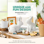 Ayieyill Easter Rabbit Decor, 2 Pcs White Resin Rattan Bunny Ornaments, 6.3 in