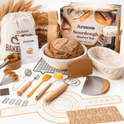Astercook Sourdough Starter Kit, 56-Piece Artisan Bread Baking Set with Round & Oval Natural Rattan Proofing Baskets, Bread Lame, Stainless Steel Whisk, AST201V
