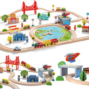 Tiny Land WT0007 110-Piece Wooden Train Set with Tracks, Building Blocks, Puzzles, Magnetic Fish Toys, Multicolor, Ages 3-7