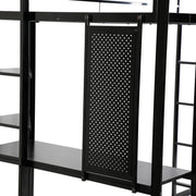 FurniHQ SCXZ-6W7-608 Twin Size Loft Bed with Desk and Shelves, Metal Frame, Full-length Guardrail, Hold up to 200lbs, Black 79.53