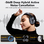 IKT Hybrid Active Noise Cancelling Over Ear Headphones, Bluetooth 6.0, 6 EQ Modes, Bass Boosted, Transparency and Game Mode, 100H Battery Life, Black