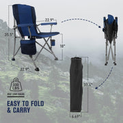 HoneiLife 2 Pack Folding Camping Chair, Heavy Duty Portable Outdoor Chair with Oversized Seat, Cup Holder, Carry Bag, Blue