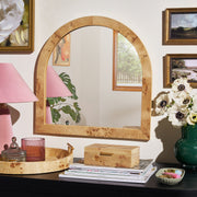 Beautiful by Drew Barrymore 556375 Burlwood Arched Vanity Decorative Mirror, Matte Wood Frame, 22 in, Wall-Mount