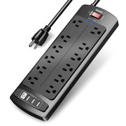 ONDOG PS-951A Surge Protector with 12 Outlets and 4 USB Ports, Black