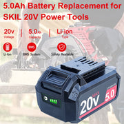 BOTKK 20V 5.0Ah Replacement Battery for SKIL PWR CORE Cordless Power Tools with 4-LED Fuel Gauge, Safety Protections, Durable ABS+PC Case, BY5196
