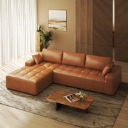 Patbrela Sectional Sofa, L-Shaped Deep Seat, Modular Cloud Couch, Brown PU Leather, Left Facing Chaise