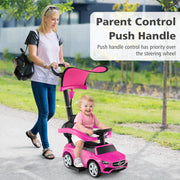 Olakids Licensed Mercedes Benz 3 in 1 Push Car Ride-On Toy with Adjustable Canopy, Parent Control Handle, Storage, Pink