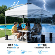 CHITOOMA 10x10ft Pop-Up Canopy Tent, Waterproof, UPF 50+ Sun Protection, Adjustable Height, Alloy Steel Frame, Straight Leg, Outdoor Shelter, White