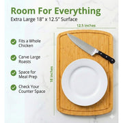 Greener Chef Organic Bamboo Cutting Board, Extra Large 18 in, Reversible with Juice Groove, Eco-Friendly