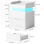 IDEALSOUL Nightstand Set of 2 with Multifunctional Charging Station, LED Lighting with 22 Dynamic Modes, 3 Hidden Drawers, White MDF, Modern Design, CTG001