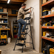 PhiloDeco 5 Step Folding Ladder, Steel Frame, Anti-Slip Pedals, Tool Tray, Foldable, Lightweight, Supports 450lb