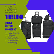 Skyway Luggage Tideland Softside 5-Piece Travel Luggage Set with Spinner Wheels, Black