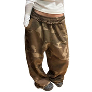RDKTPXZ Womens Camo Wide Leg Sweatpants, Loose Straight Leg, Elastic Waistband, Green, Size L