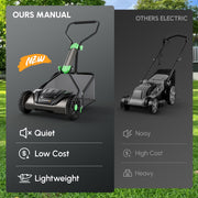 WORKPROX 16-Inch Push Reel Lawn Mower, Adjustable Height, 5-Blade Manual Mower, Removable 8-Gallon Grass Catcher, Black