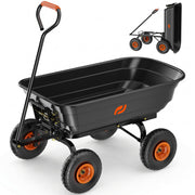 Firstness Garden Dump Cart, 600 lb Capacity, 4 Cu.ft Polypropylene Bin, Heavy-Duty Steel Frame, 10-Inch Pneumatic Tires, Black