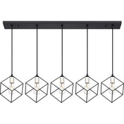 Quoizel Five Light Island Chandelier, Transitional Cubical Cage Design, Earth Black Finish, Adjustable Height, Dimmable, HLG544EK