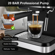 Espresso Machine 20 Bar, 1.5L Water Tank with Milk Frother Steam, Stainless Steel Coffee Maker for Espresso