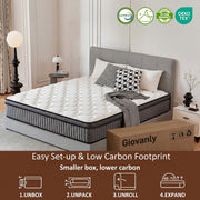 Giovanly 12 Inch Queen Hybrid Mattress, Medium Firm, Memory Foam and Individually Wrapped Pocket Coils, Breathable Cooling, Motion Isolation, Edge Support