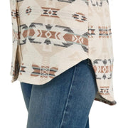 Wrangler Women's Retro Aztec Print Unlined Boyfriend Fit Shacket, Cream Multi, Large