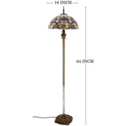 Werfactory Tiffany Style Floor Lamp, 16in Wide Stained Glass Crystal Bead Flower Shade, 64in High Bronze Antique Resin Base, 2 LED Lights Included