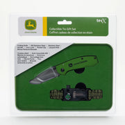John Deere TecX Folding Pocket Knife Gift Set, 420 Stainless Steel Drop-Point Blade, John Deere Green Handle, Bonus Paracord Survival Bracelet, Collectible Gift Tin, DEERE4