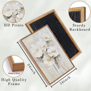 HPINUB Beige Floral Wall Art Set, Neutral White Flowers on Thickened Canvas, Framed PS Frame with Sturdy Backboard, 16x24 Inch, Set of 3
