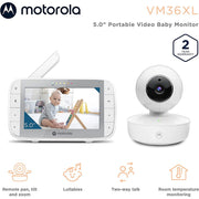 Motorola VM36XL Baby Monitor Portable Video Baby Monitor with Camera 1000ft Range 2.4 GHz Lullabies, Night Vision