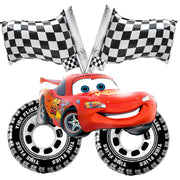 Cymylar 5Pcs Lightning Car Racing Tire Flag Foil Mylar Balloon Set, Red Pickup Truck, 35-Inch
