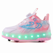 Happy Roller Roller Skate Shoes for Boys and Girls, Detachable Wheels, Pink, Beginner Friendly