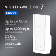 NETGEAR WiFi 7 Range Extender EXS18 BE3600 Dual-Band Wireless Internet Signal Booster Up to 3.6 Gbps Speed Coverage 1,200 sq. ft. Supports 40 Devices WPA3 Security Smart Roaming