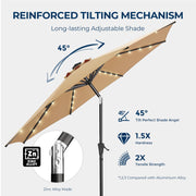 Patbrela 9ft Solar Polyester Patio Umbrella, 32 LED Lighted, Adjustable Tilt, UV-Resistant Beige Canopy, Aluminum Alloy Frame, Octagon Shape