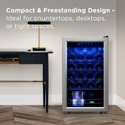 TCL Wine Cooler, 24 Bottle Capacity, 2.4 Cu Ft, Stainless Steel, Adjustable Temperature 40-66F, LED Lighting, Freestanding, TRW24F6AS