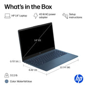 HP Laptop, 14 Inch HD LED Display, Intel N150 Processor, 4GB DDR5 RAM, 128GB SSD, Waterfall Blue